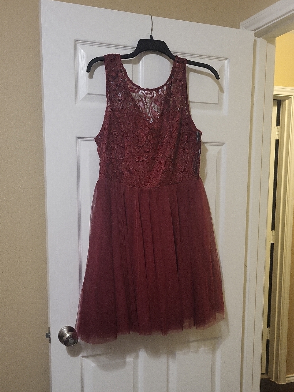 Forever 21 Burgundy Lace & Tulle Fit-and-Flare Dress